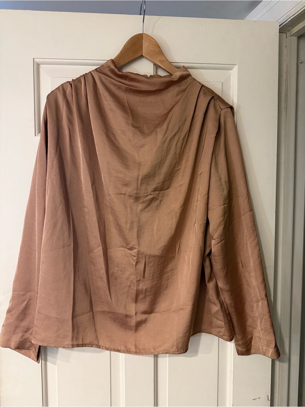 Ann Taylor Satin-Like Tan/Taupe blouse